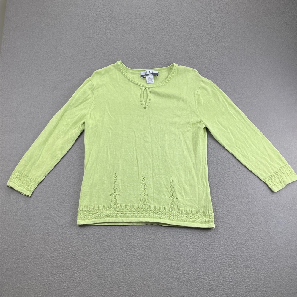 Nine & Company Silk Cotton Blend Green Knit Top Keyhole Neck Feminine Size L